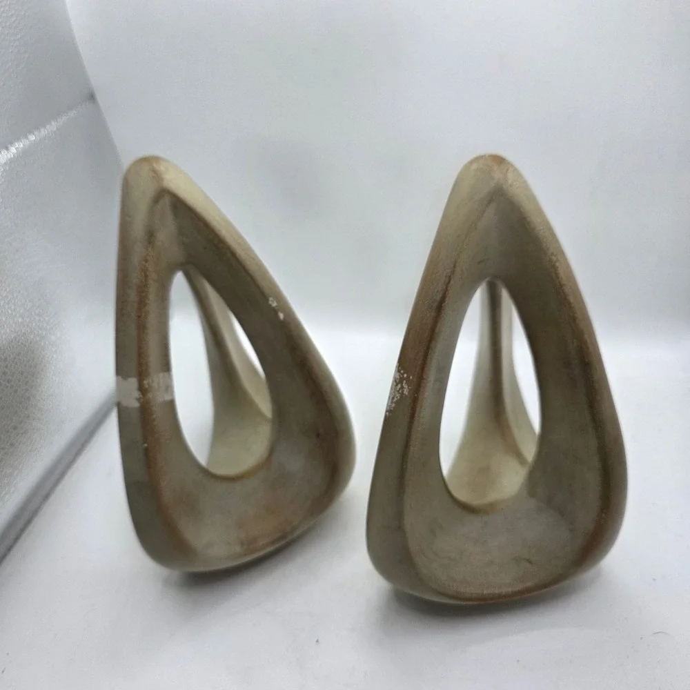 Vintage MCM Sculptural Triangle Bookends Pair Stone Composite Atomic Modernist